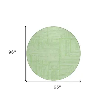 8' Mint Green And Ivory Round Geometric Washable Indoor Outdoor Area Rug
