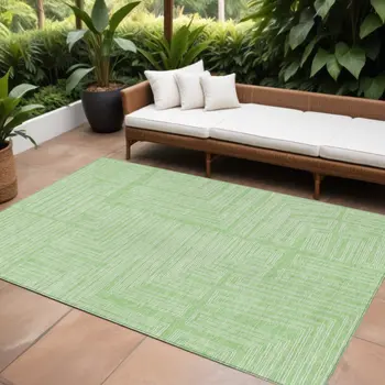 8' X 10' Mint Green And Ivory Geometric Washable Indoor Outdoor Area Rug