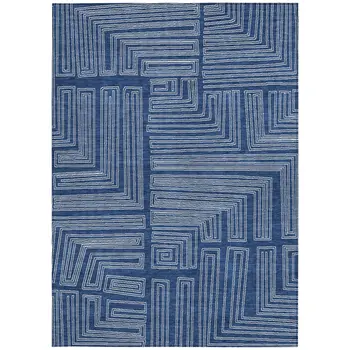 8' X 10' Navy Blue And Ivory Geometric Washable Indoor Outdoor Area Rug
