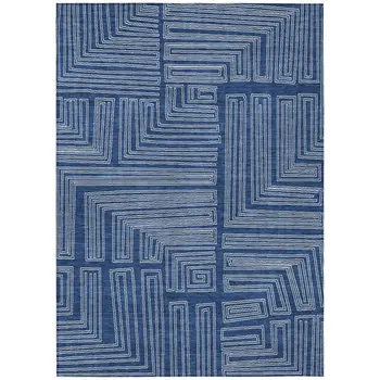 8' X 10' Navy Blue And Ivory Geometric Washable Indoor Outdoor Area Rug