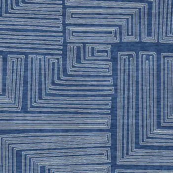 8' X 10' Navy Blue And Ivory Geometric Washable Indoor Outdoor Area Rug