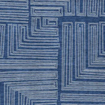 9' X 12' Navy Blue And Ivory Geometric Washable Indoor Outdoor Area Rug