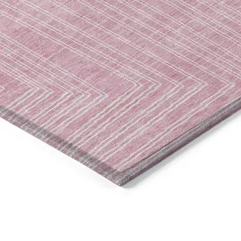 3' X 5' Pink And Ivory Geometric Washable Indoor Outdoor Area Rug