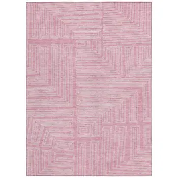 5' X 8' Pink And Ivory Geometric Washable Indoor Outdoor Area Rug