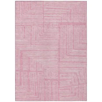 8' X 10' Pink And Ivory Geometric Washable Indoor Outdoor Area Rug
