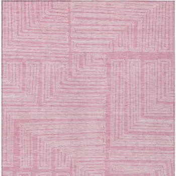 8' X 10' Pink And Ivory Geometric Washable Indoor Outdoor Area Rug