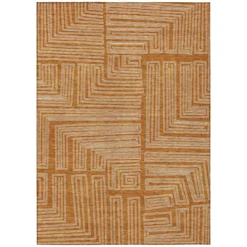 3' X 5' Copper And Ivory Geometric Washable Indoor Outdoor Area Rug
