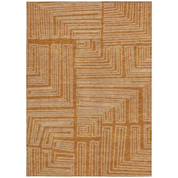 5' X 8' Copper And Ivory Geometric Washable Indoor Outdoor Area Rug