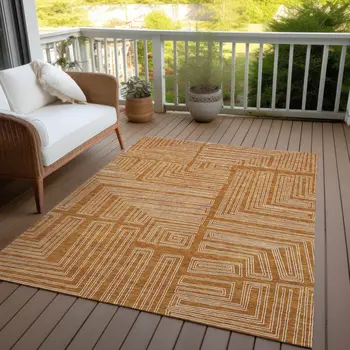 5' X 8' Copper And Ivory Geometric Washable Indoor Outdoor Area Rug
