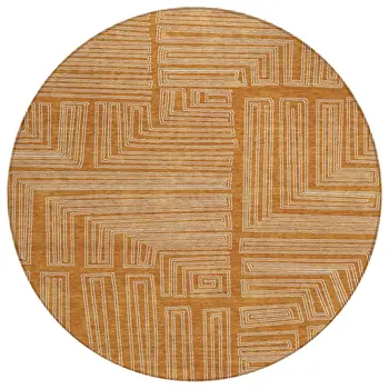 8' Copper And Ivory Round Geometric Washable Indoor Outdoor Area Rug