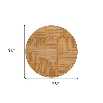 8' Copper And Ivory Round Geometric Washable Indoor Outdoor Area Rug