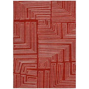 3' X 5' Red And Ivory Geometric Washable Indoor Outdoor Area Rug