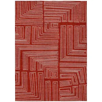 3' X 5' Red And Ivory Geometric Washable Indoor Outdoor Area Rug