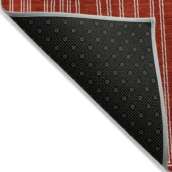 5' X 8' Red And Ivory Geometric Washable Indoor Outdoor Area Rug