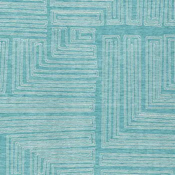 5' X 8' Turquoise And Ivory Geometric Washable Indoor Outdoor Area Rug