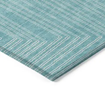 9' X 12' Turquoise And Ivory Geometric Washable Indoor Outdoor Area Rug