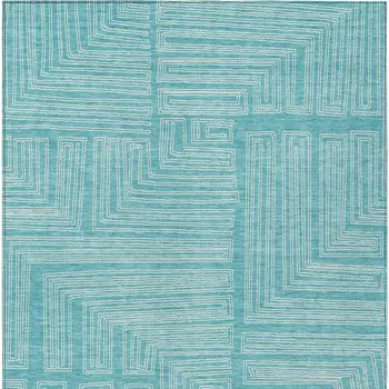 10' X 14' Turquoise And Ivory Geometric Washable Indoor Outdoor Area Rug