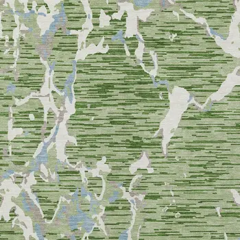 3' X 5' Artichoke Green Ivory And Beige Striped Washable Indoor Outdoor Area Rug