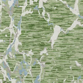 9' X 12' Artichoke Green Ivory And Beige Striped Washable Indoor Outdoor Area Rug