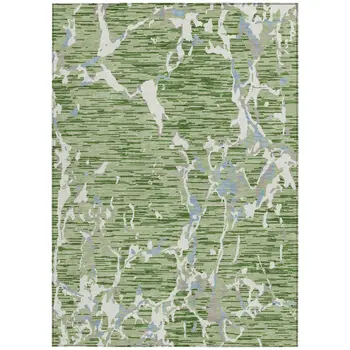 10' X 14' Artichoke Green Ivory And Beige Striped Washable Indoor Outdoor Area Rug
