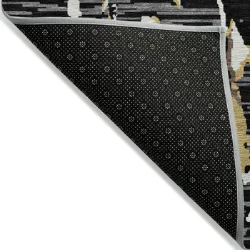 5' X 8' Black Ivory And Brown Striped Washable Indoor Outdoor Area Rug