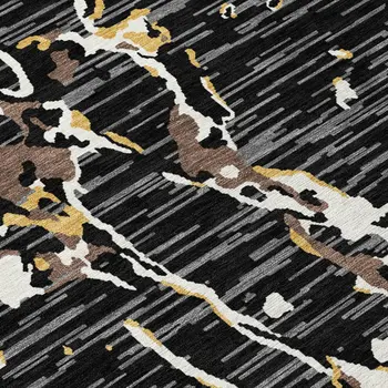 5' X 8' Black Ivory And Brown Striped Washable Indoor Outdoor Area Rug