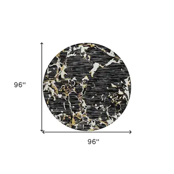 8' Black Ivory And Brown Round Striped Washable Indoor Outdoor Area Rug