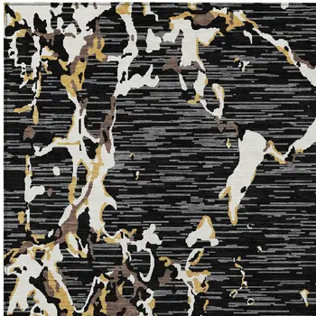 10' X 14' Black Ivory And Brown Striped Washable Indoor Outdoor Area Rug