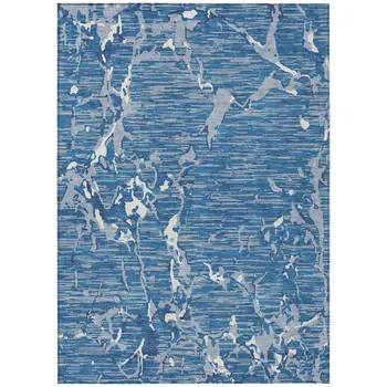 8' X 10' Blue Gray And Ivory Striped Washable Indoor Outdoor Area Rug