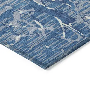 9' X 12' Blue Gray And Ivory Striped Washable Indoor Outdoor Area Rug