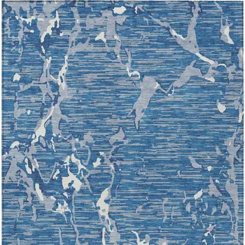 10' X 14' Blue Gray And Ivory Striped Washable Indoor Outdoor Area Rug