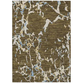 3' X 5' Coffee Blue And Ivory Striped Washable Indoor Outdoor Area Rug