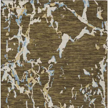 5' X 8' Coffee Blue And Ivory Striped Washable Indoor Outdoor Area Rug
