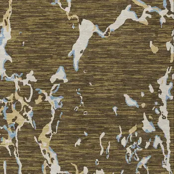 5' X 8' Coffee Blue And Ivory Striped Washable Indoor Outdoor Area Rug