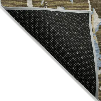 8' Coffee Blue And Ivory Round Striped Washable Indoor Outdoor Area Rug