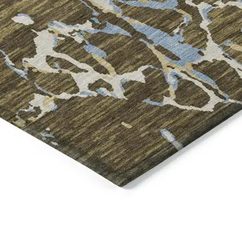 8' Coffee Blue And Ivory Round Striped Washable Indoor Outdoor Area Rug