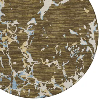 8' Coffee Blue And Ivory Round Striped Washable Indoor Outdoor Area Rug
