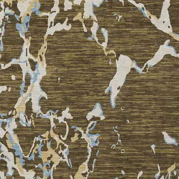 10' X 14' Coffee Blue And Ivory Striped Washable Indoor Outdoor Area Rug