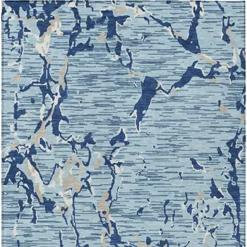 8' X 10' Denim Blue Dark Blue And Ivory Striped Washable Indoor Outdoor Area Rug