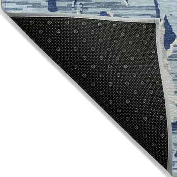 8' X 10' Denim Blue Dark Blue And Ivory Striped Washable Indoor Outdoor Area Rug
