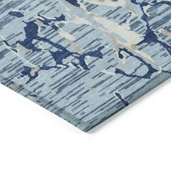 8' X 10' Denim Blue Dark Blue And Ivory Striped Washable Indoor Outdoor Area Rug
