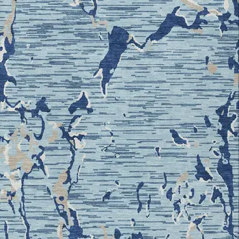 8' X 10' Denim Blue Dark Blue And Ivory Striped Washable Indoor Outdoor Area Rug