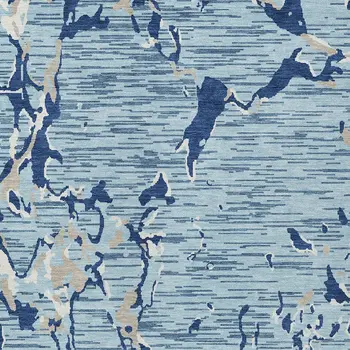 9' X 12' Denim Blue Dark Blue And Ivory Striped Washable Indoor Outdoor Area Rug