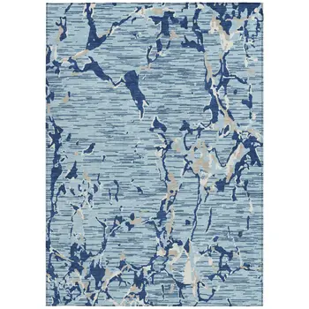 10' X 14' Denim Blue Dark Blue And Ivory Striped Washable Indoor Outdoor Area Rug
