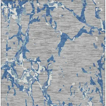 3' X 5' Gray Blue And Ivory Striped Washable Indoor Outdoor Area Rug