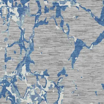 3' X 5' Gray Blue And Ivory Striped Washable Indoor Outdoor Area Rug