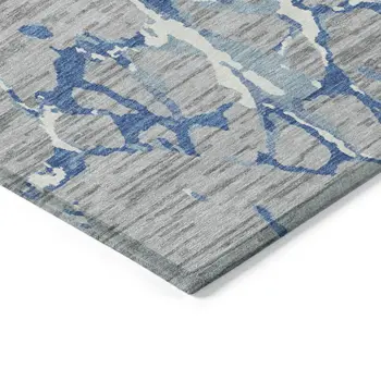 5' X 8' Gray Blue And Ivory Striped Washable Indoor Outdoor Area Rug