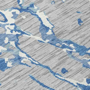 5' X 8' Gray Blue And Ivory Striped Washable Indoor Outdoor Area Rug