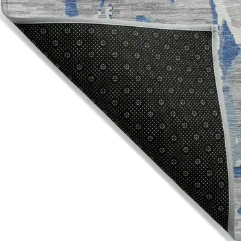 8' Gray Blue And Ivory Round Striped Washable Indoor Outdoor Area Rug