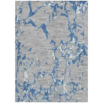 9' X 12' Gray Blue And Ivory Striped Washable Indoor Outdoor Area Rug